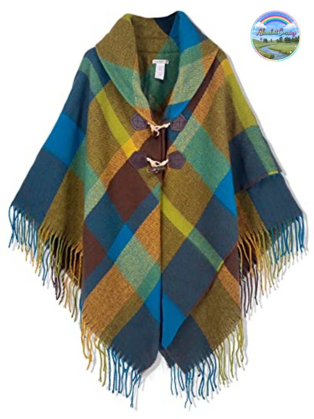 Acrylic Plaid Shawl Wrap Open Front Poncho Cape Fall Winter Travel